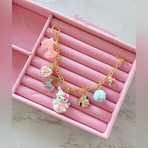 Gold Plated Snowman Hello Kitty Charm Bracelet - Picture 2 of 2